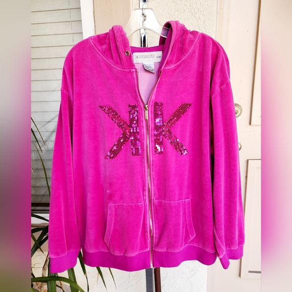 22W women KARDASHIAN Kurves pink hoodie sweatshirt sequins - Picture 2 of 15